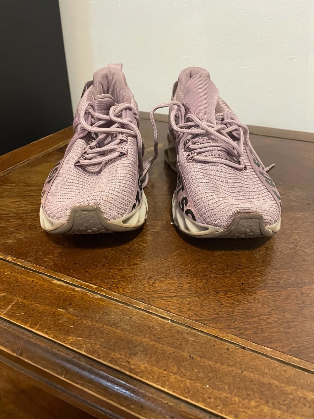 Women's Knit Lace-Up Sneakers in Dusty Pink